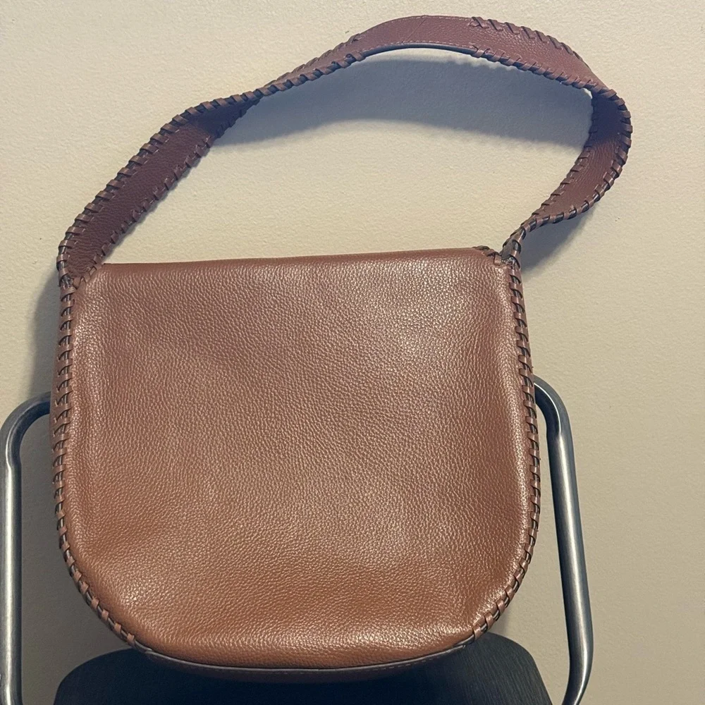 J Jill Brown Faux Leather Crossbody Bag – Whipstitch Trim